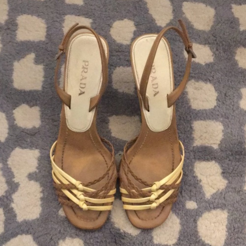 Prada Tan and Cream Kitten Heels